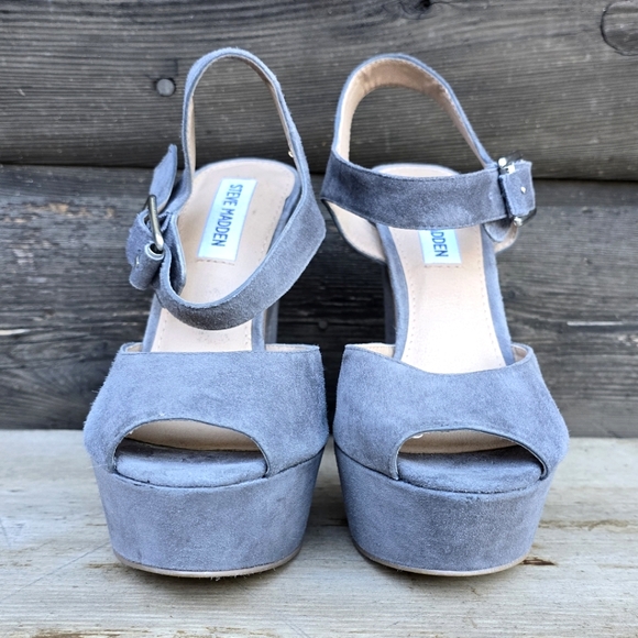 Steve Madden NEW!! Jillyy Gray Suede, Platform, Peep Toe Heels. WMS 7.5M - Picture 7 of 15